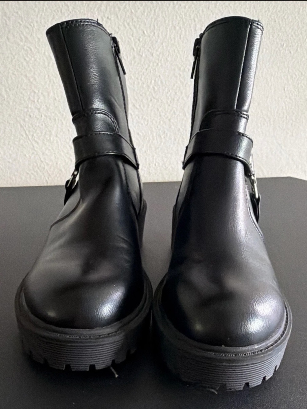 GBG Los Angeles Black Leather Ankle Harness Boots
